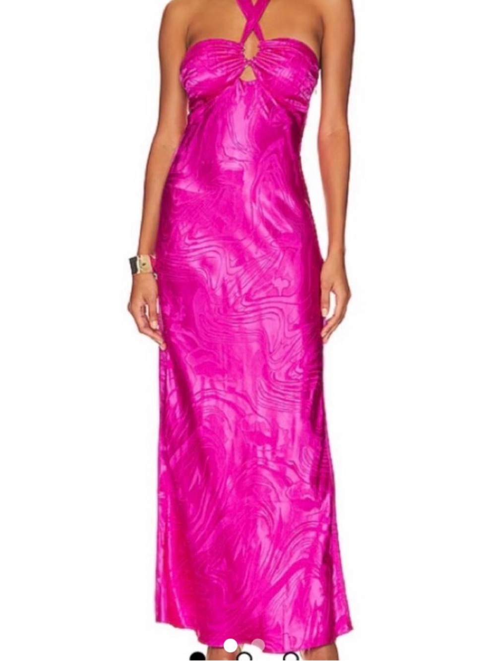 SAYLOR Strapless Hot Pink Marbled Satin Maxi Dress